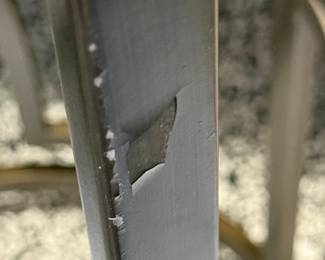 Item # 44.  Gold iron metal accent table.  Heavy.  Small mark shown in next picture.  H- 28 1/2 in. D- 17in.     Price -$48.00