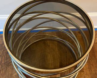 Item #22.  Uttermost Marella Gold and Silver accent table with glass top.  Small scratch on glass as seen in next picture.  H- 22 1/2.  D- 22".  Price - $75.00