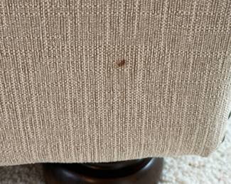 Item #36.  King/California King Tufted  sleigh bed from Ashley Furniture.  See next picture for small stain.    Headboard height- 67in.   Footboard height  -31in.       Price -$200.00.