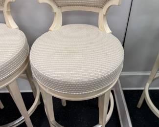 Item # 28.  Set of 4 Stanley swivel barstools.  Staining on seat cushions.  W- 18".  H- 42".  D- 18 1/2".                         Price - $100.00