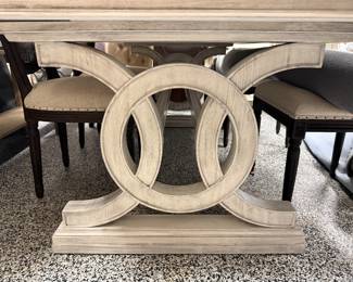 Item #39.  Lexington Montauk rectangular Trestle dining table.  Oyster Bay Collection.  No leaves. Oyster white wood finish. Good condition. Small marks shown in following pictures.   L- 88 1/2in.  W- 46in. H- 31in.       Price -$280.00