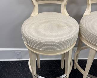 Item # 28.  Set of 4 Stanley swivel barstools.  Staining on seat cushions.  W- 18".  H- 42".  D- 18 1/2".                        Price - $100.00