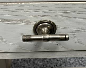 Item # 14.  Stanley Furniture Co.  Palisades Cream console table.  Cream white wash finish. Shows some discoloration on top from lamps.                                                   L- 84" D- m 11 1/2 "  H- 34 1/2 ". Price - $300.00.