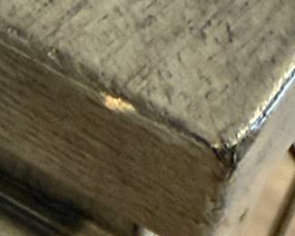 Item #2 - Gray Mirrored sideboard from Coast to Coast Imports.  Mirrored cabinet doors.  See next picture for condition of corner. L-64"  D-14"  H-34 1/4 .                    Price - $160.00.