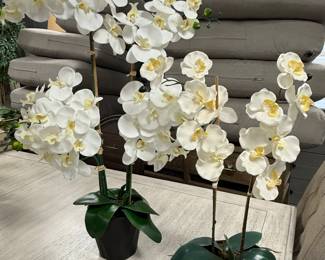 Item #58.  Two faux orchids.      Tall - H -31in.                Small- H-23in. Price - $14.00.