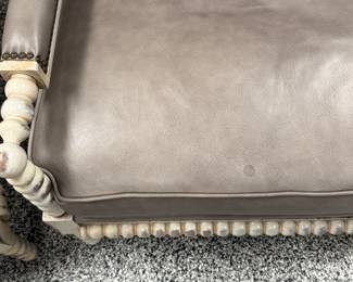 Item #1 - Pair of Carolina Custom Furniture spindle chairs.  Leather color - gray.  Condition shown in pictures.  H- 38"  D- 32"  W - 28". Seat Depth - 23 1/2. Price - $450.00.