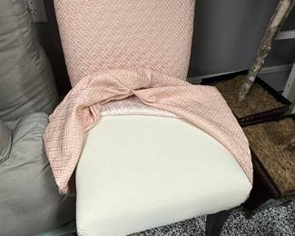 Item # 53.  Pair of pink slip covered parsons chairs by Four Seasons Furniture.  Clean and in great condition.  Price - $44.00
