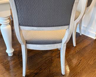 Item # 13.  Set of four Lexington Furniture Dining chairs.  Oyster Bay Collection. Great condition. Gray upholstery with faux cream finish. H- 38"  D- 20 "  W- 22 1/2".      Price - $320.00.