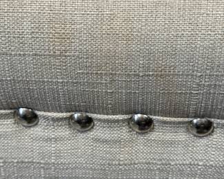 Item # 52.  Pair of small upholstered benches. Fair Condition.  Light staining on upholstery and scratches on legs.  See next photo. Price - $60.00