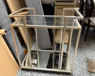 Item #43. Bar Cart.  Gold/silver finish.                                      W- 29in.  D- 17in. H- 32 3/4 in.     Price -$80.00