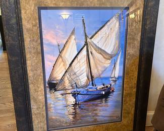 LARGE FRAMED ART "VIOLET BOAT" BY LAPORTA