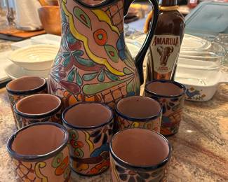 MEXICAN POTTERY PITCHER AND GLASS SET