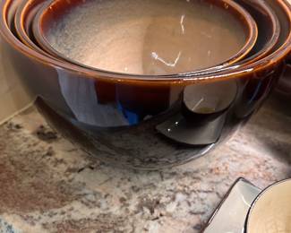 GLAZED POTTERY MIXING/SERVING BOWL SET