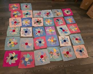 Hand Stitch Vintage Material Quilt Squares.