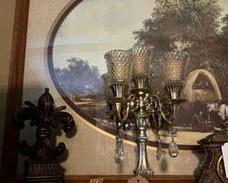 Vintage Marble base candelabra, print, accessories