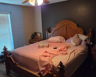 Handmade Amish king size bed frame with Hardy headboard. All similar items of entire bedroom set will come with the king size mattress and box spring and all the sheets blankets and comforters that I can find