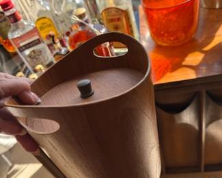 Teak or walnut MCM Ice Bucket from Sweeden