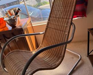 Rattan and metal Italian style MCM Rocker 