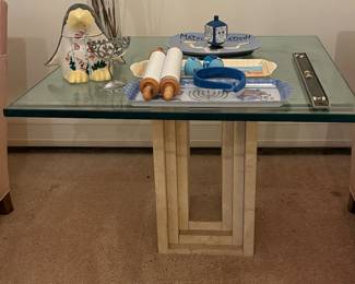 Mid Century Modern Side Table Travertine