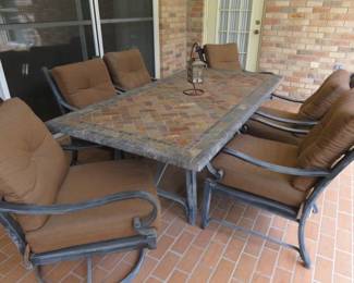 Slate Top Patio Table Set/6 Chairs by Sunbrela