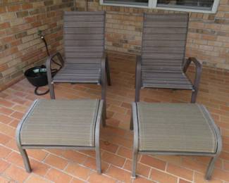 Pair Grey Mesh Patio Chairs & Ottomans