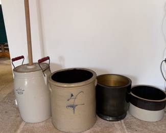 Pottery and Vintage Butter Churn
