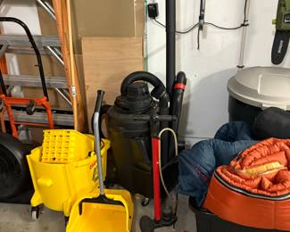 Shop vacuum, Sleeping bags, mop bucket, dolly, ladder and more.