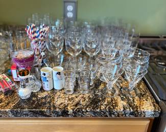 Sets of wine and cocktail glasses