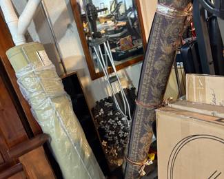 Area rugs, crutches, CD rack and wreath