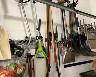 Brooms, shovels, rakes, edger, weed whip, wind chimes and more