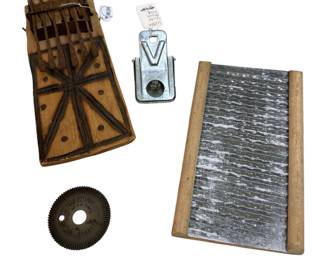 Primitive musical instrument, Victor mouse trap, Lingerie wash board