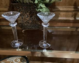 Pair of Gorm Chantilly, single light crystal candlesticks