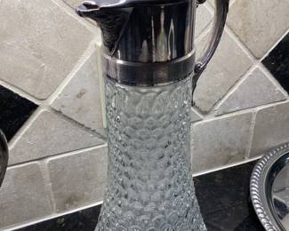 Vintage Decanter Clear Honeycomb Glass Silver Plate
