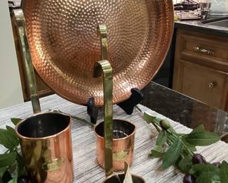 Hammered Copper Large Platter and copper Measuring Cups 
