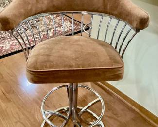 Vintage gold swivel barstools with original velvet fabric