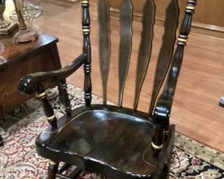 Vintage handmade necklace and stone, solid maple rocking chair hi back