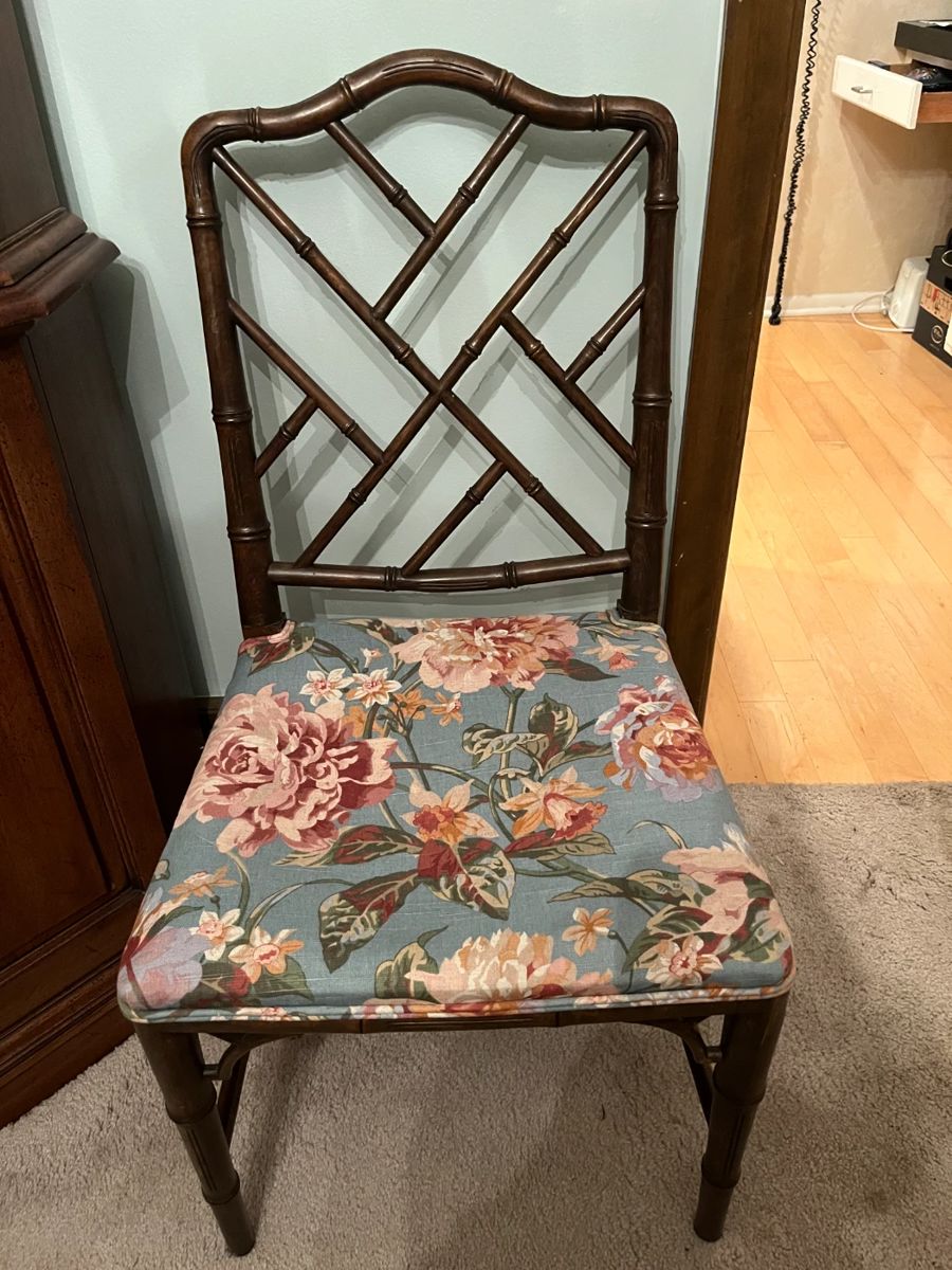 6 Mcquire chairs reupolstered in floral in pristine condition (seats had slip covers) $2,400 for 6 OBO- you can text with your offer for Sunday consideration.