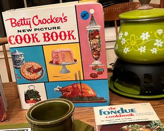 vintage cookware and books