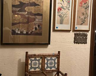 georgeous framed art and antique umbrella stand