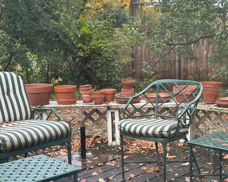 Full set (not pictured) of Italian style patio furniture. Large selection of terra cotta (including bigger pots not pictured). Also have American pottery.