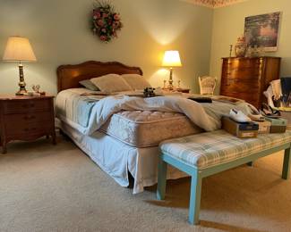 Wooden Side Tables, Table Lamp, Bench 