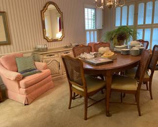 Table & Chairs, Vintage Fabric Chair, Mirror, Wall Art