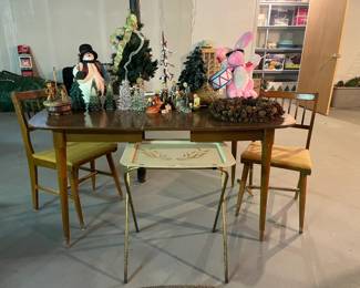Table, Chairs, Vintage Folding Tray, Christmas Decor
