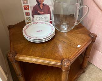 Wooden Side Table Martha Stewart Book, Dish Set, Glass Pitcher