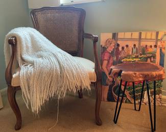 Wooden Chair, Throw Blanket, Live-Edge Wood Table