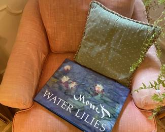Vintage Fabric Chair, Decorative Pillow, Monet Book