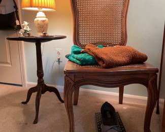 Wooden Table, Decorative Lamp, Vintage Wooden Chair, Women's Shoes 