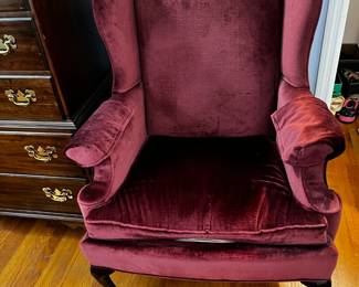 #114	Sherrill Burgandy Velvet Wingback Chair	 $75.00