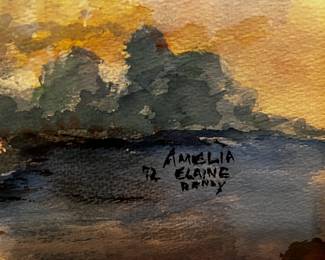 #82	Watercolor of Lake Scene by Amelia Elaine Randy Framed - 32x24	 $40.00