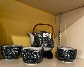 #176	9 pc Blue & White Japanese Style Teapot and Cups 	 $35.00